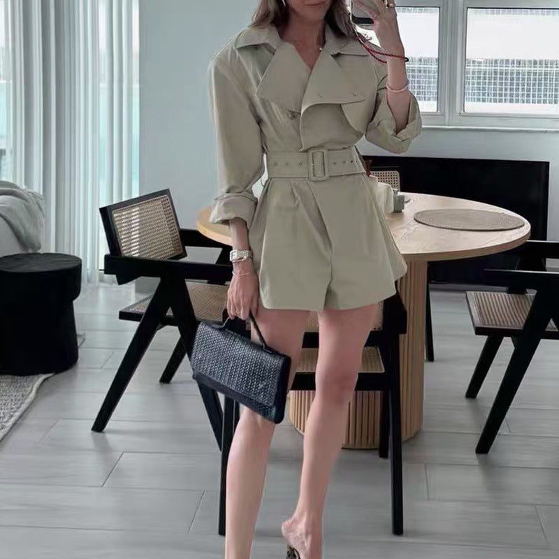 Women's French Style Temperament Elegant Lapel Autumn Jumpsuits