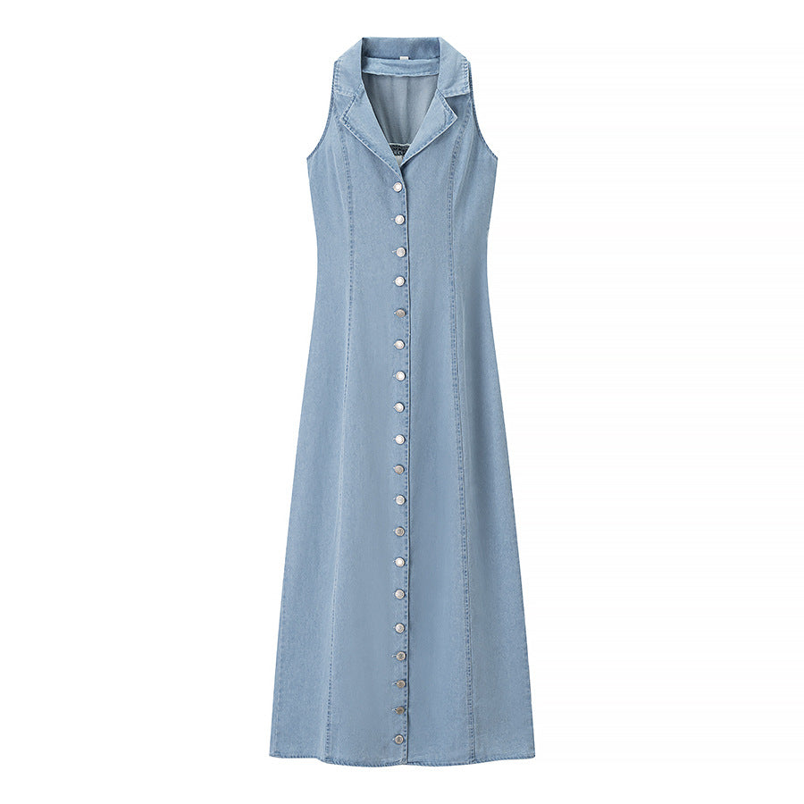 Women's Early Spring Light Blue Sexy Button Dresses