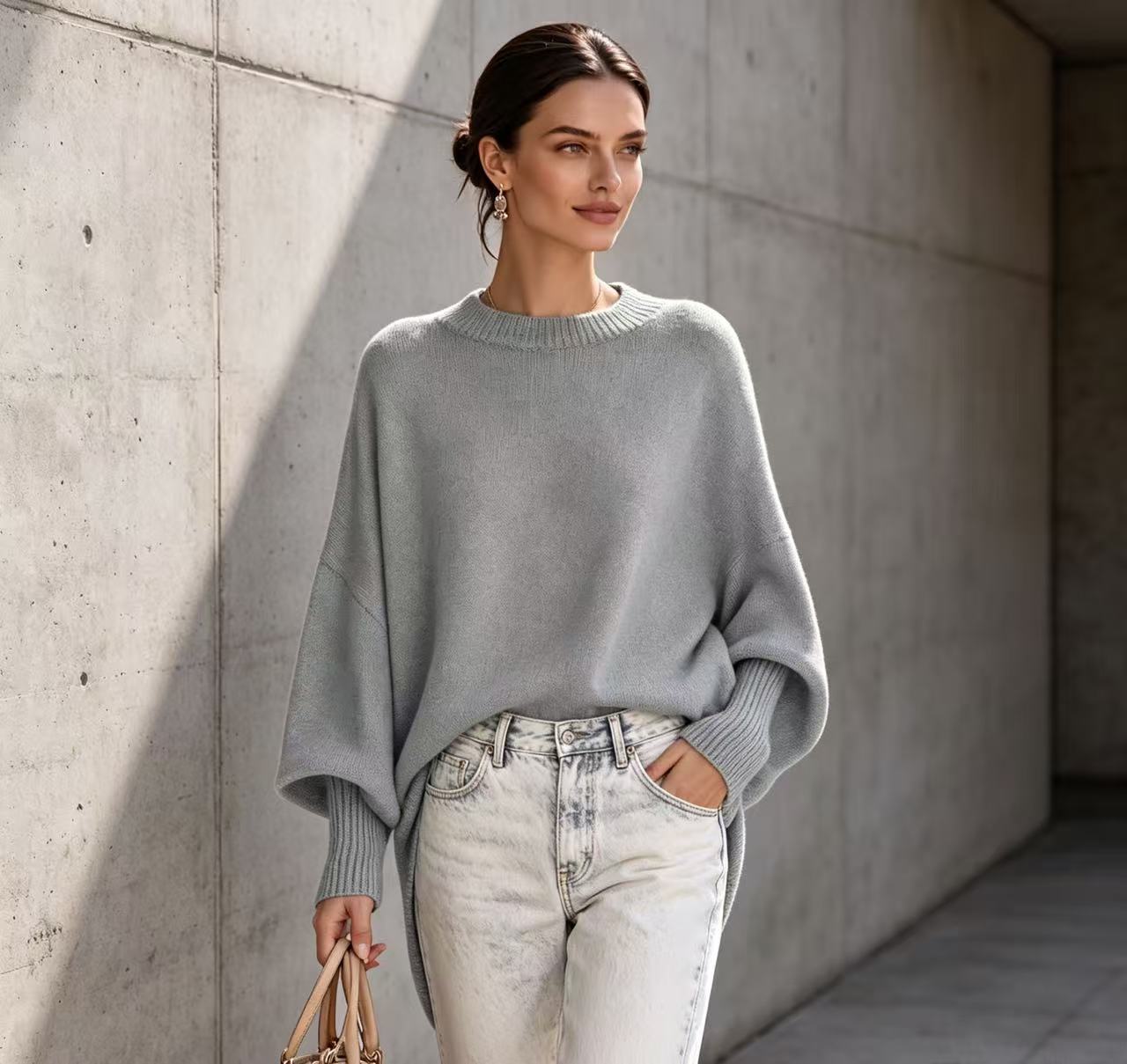 Women's Neck Pullover Loose Lazy Style Solid Women's Sweater