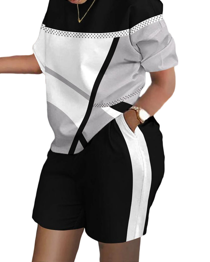 Women's Versatile Short-sleeved Two-piece Printed Commuter Suits