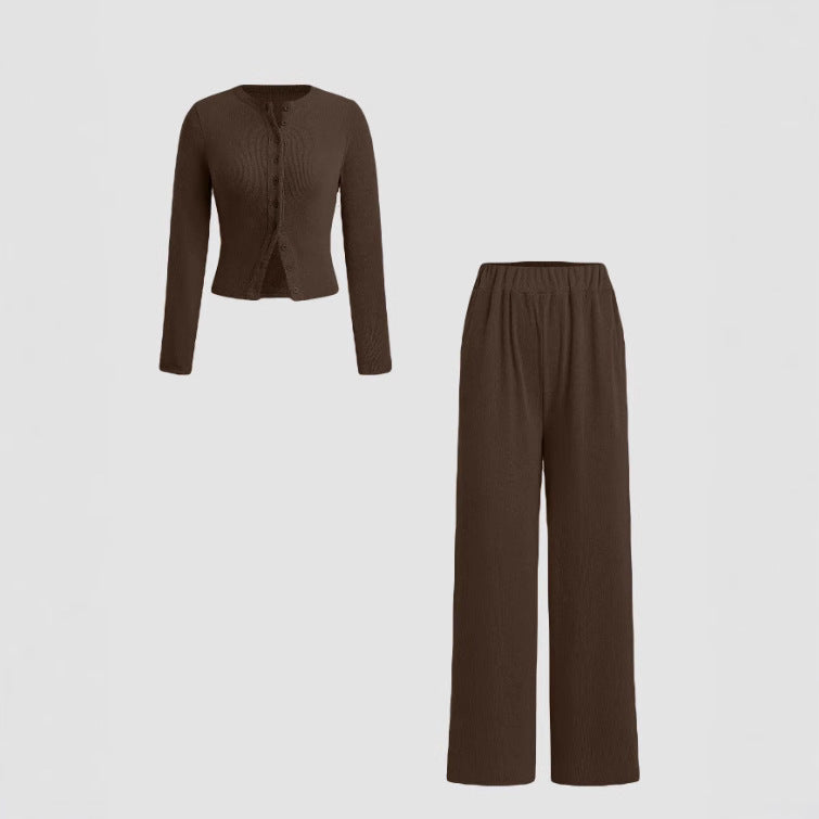 Unique Buttoned Long Sleeve Wide Leg Fashion Casual Suit