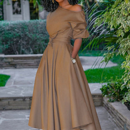 Women's Fashion Waist Slim Mid-length Dress Dresses