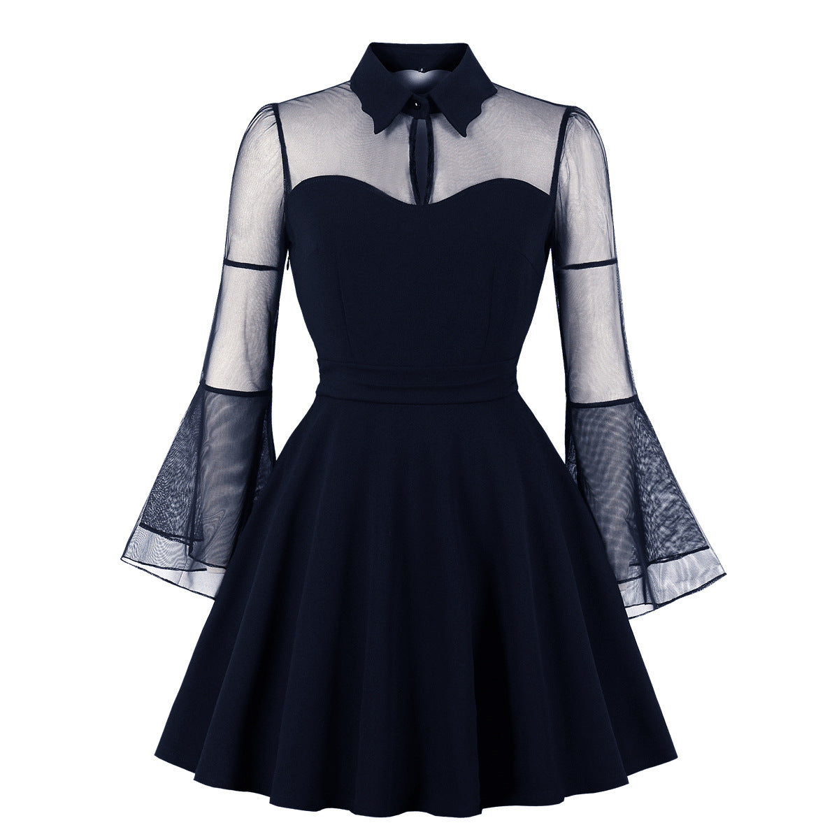 Women's Style Dark Black Queen Mesh Long Dresses
