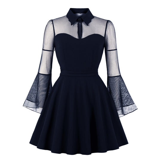 Women's Style Dark Black Queen Mesh Long Dresses
