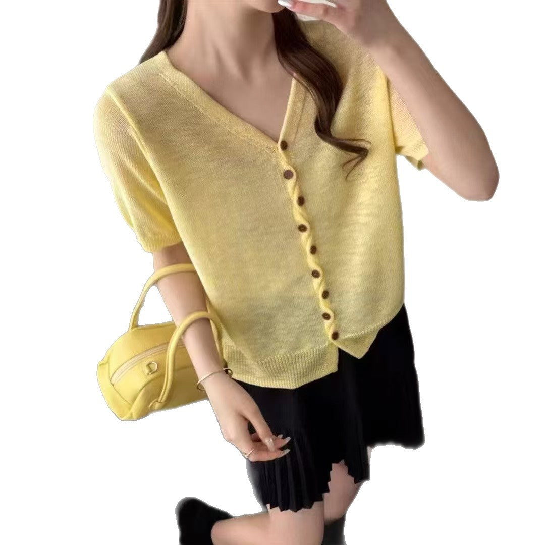 Women's Buttons Sleeve Summer Fresh Casual T-shirt Women's Sweater