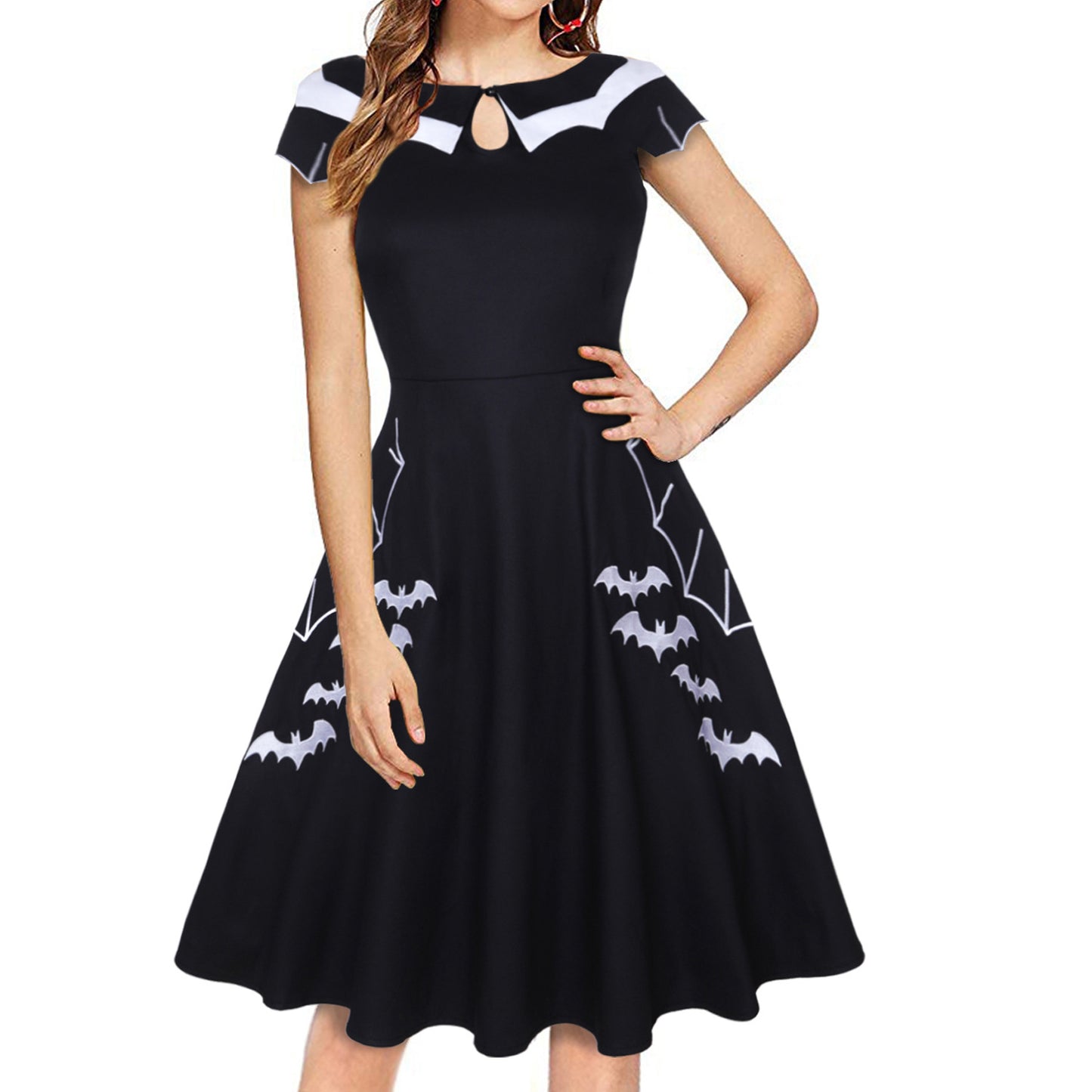 Women's Innovative Halloween Bat Embroidered Dress Dresses
