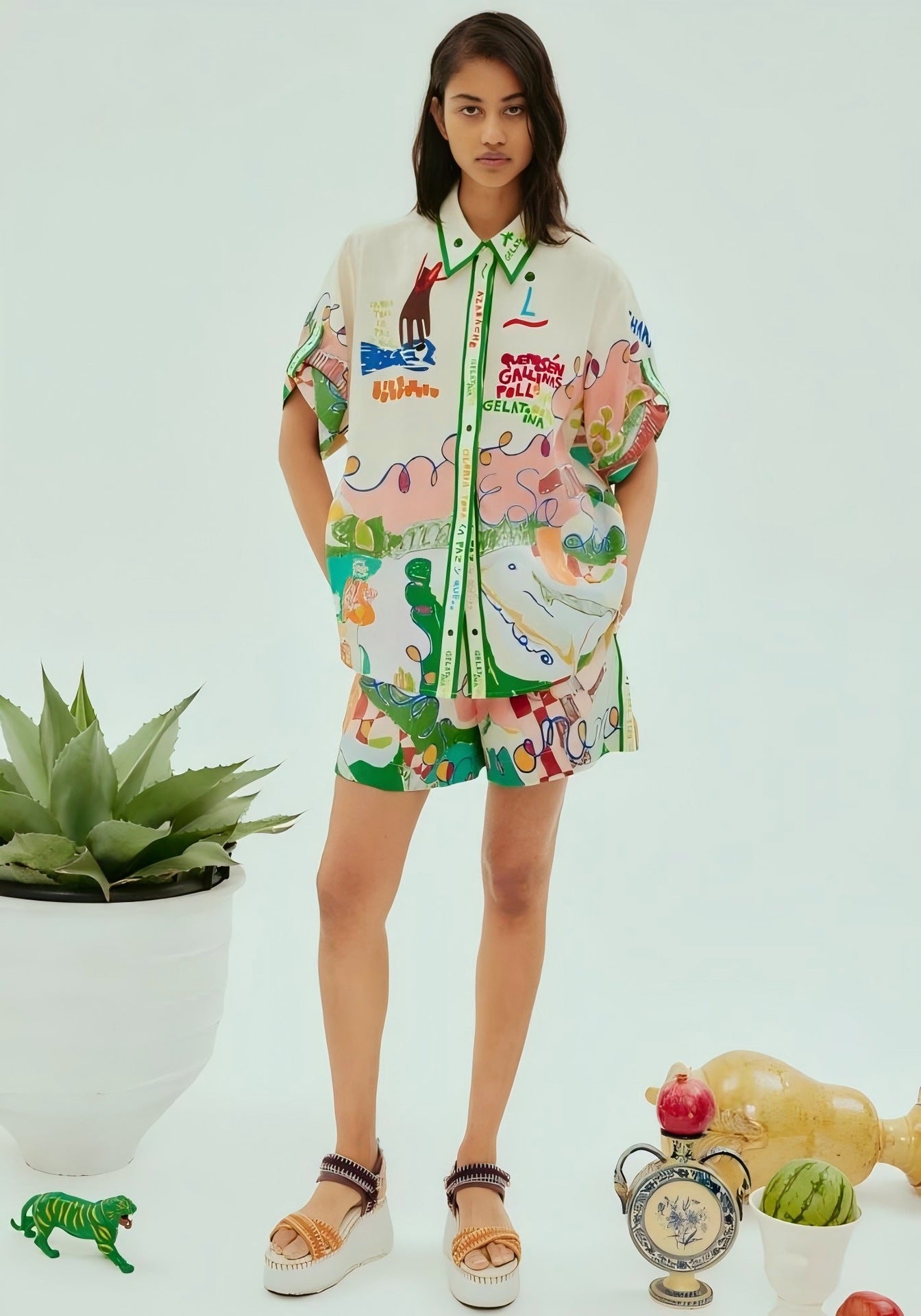 Classic Elegant Printed Linen Leisure Shirt Fashion Casual Suit