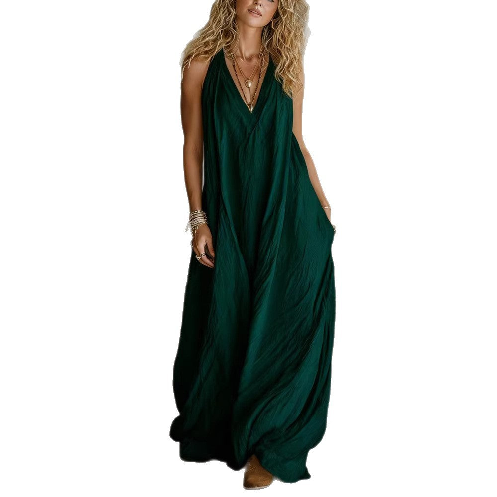 Women's Sleeve Casual Sleeveless Loose Pockets Long Dress