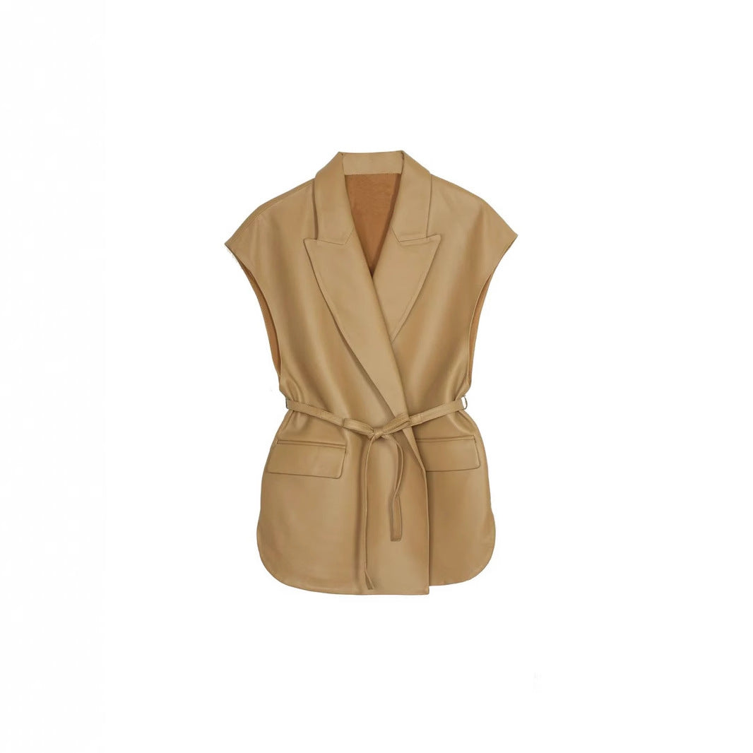 Fashion Tailored Collar Leather High-grade Sleeveless Vests