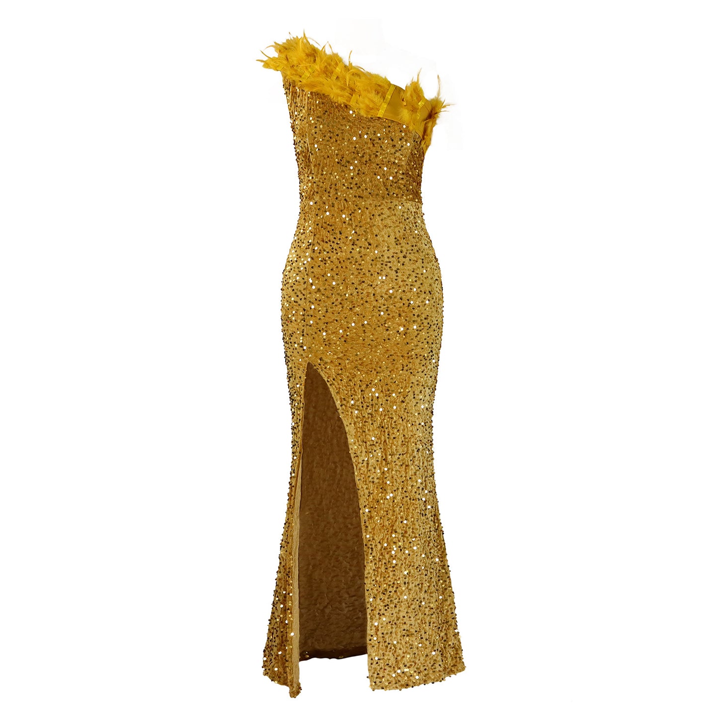 Diagonal Collar Banquet High Waist Slit Dress