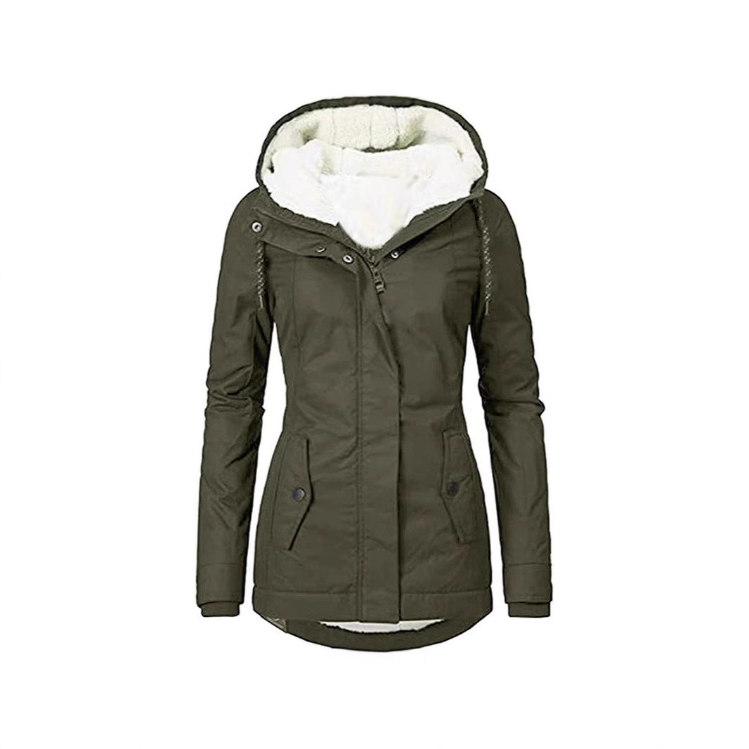 Women's Solid Color Mid-length Commuter Fleece Padded Coats