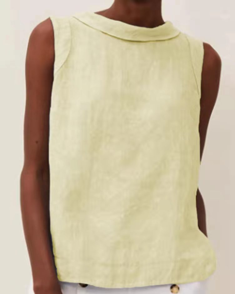 Cotton Linen Solid Color Pullover Leisure Blouses