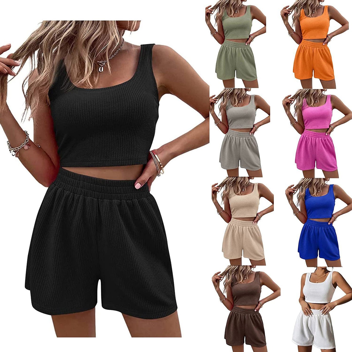Women's Summer Girly Style Fresh Sweet Knitted Sleeveless Suits