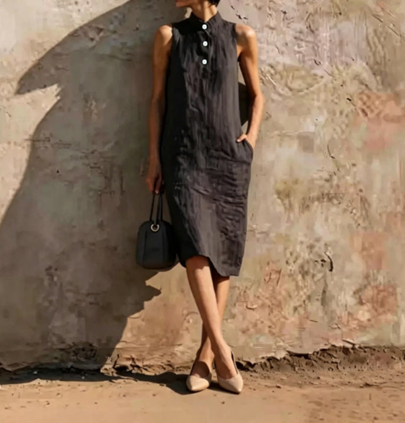 Attractive Summer Solid Color Loose Sleeveless Dress