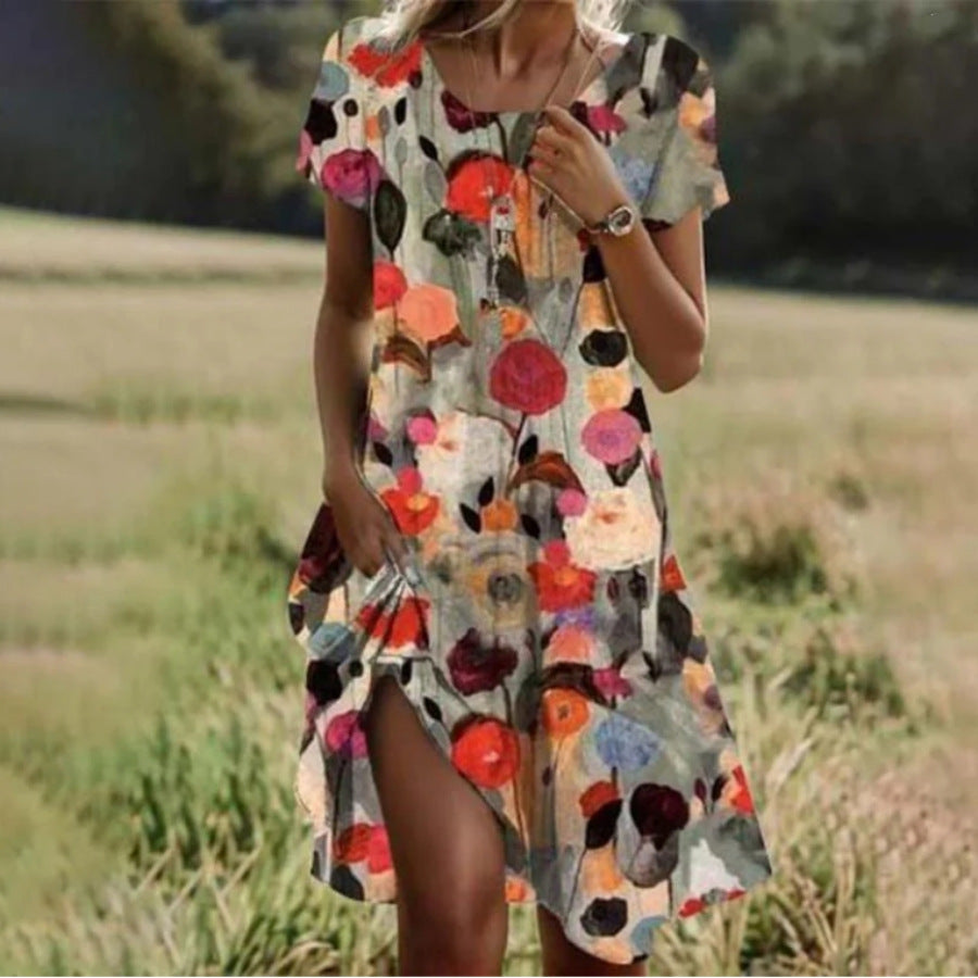 Su 2 Round Neck Sleeve Printed Dress