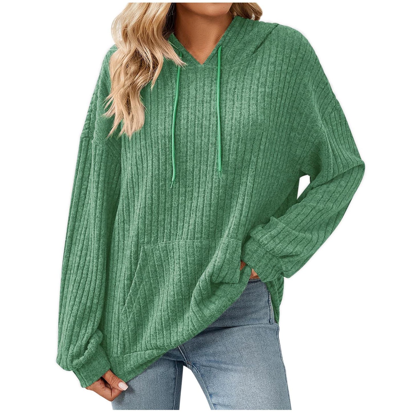Women's Color Long Sleeve Hooded Sunken Stripe Women's Sweater, Sweater