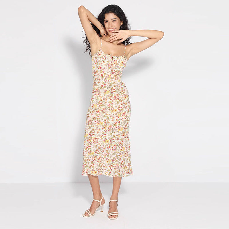 Mulberry Silk Printed Long Strap Dress Dresses