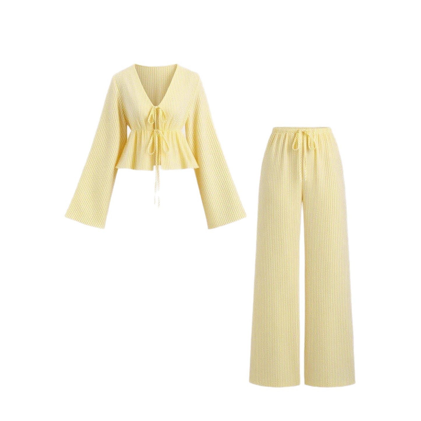 High-grade Striped Loose Two-piece Versatile Long Sleeve Suits
