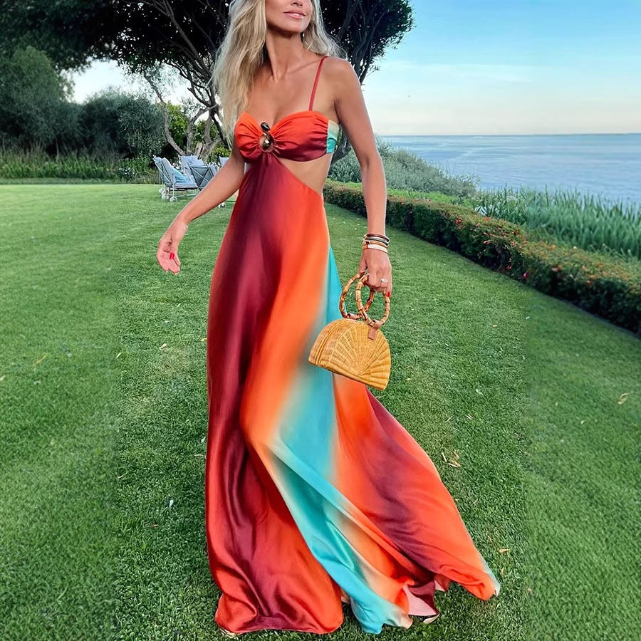 Sexy Sling Gradient Color Island Style Dresses