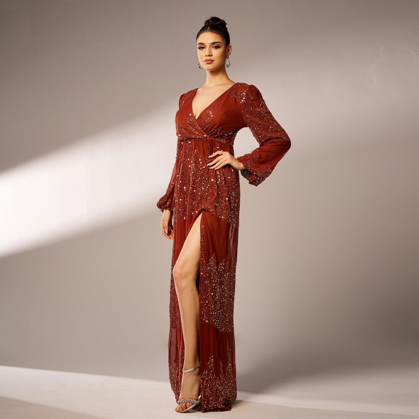 Women's Long Sleeve Elegant Sexy Sequined Banquet Dresses