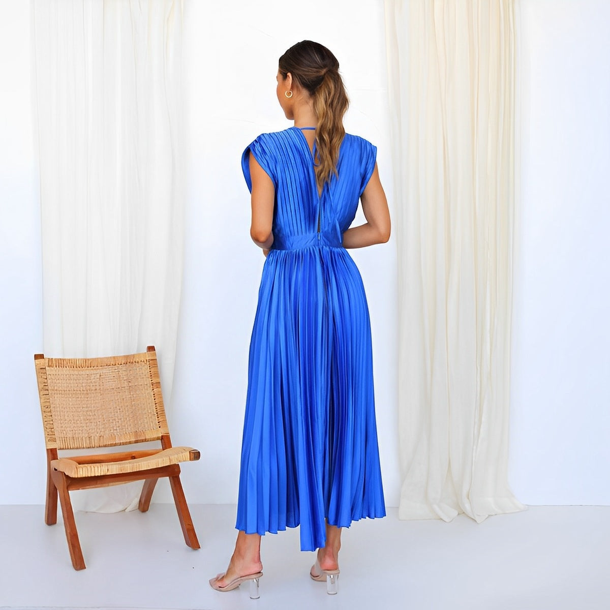 Elegant Women's Satin Pleated Invisible Zipper Dress