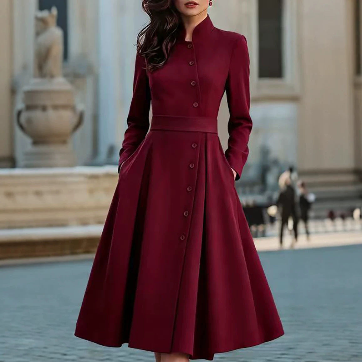 Women's Solid Color Buttons Long Sleeve Exquisite With Dress