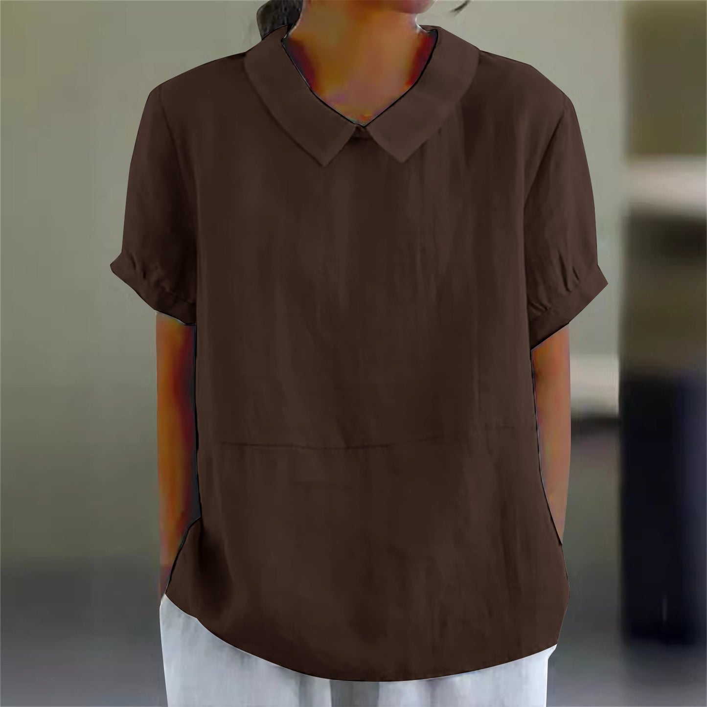 Women's Loose Lapels Shirt Sleeve Cotton Blouses