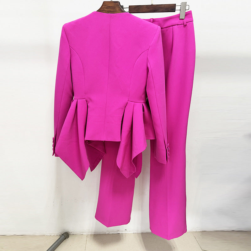 Slouchy Designer Ruffle Slim Two-piece Set Fashion Casual Suit