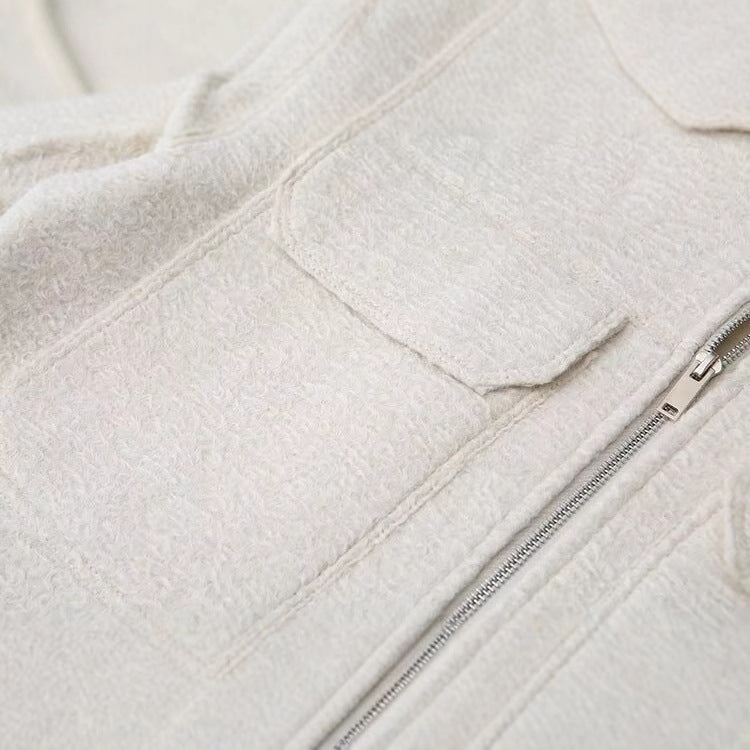 Women's Street Fashion Woolen Lapel Pocket Decorative Jackets