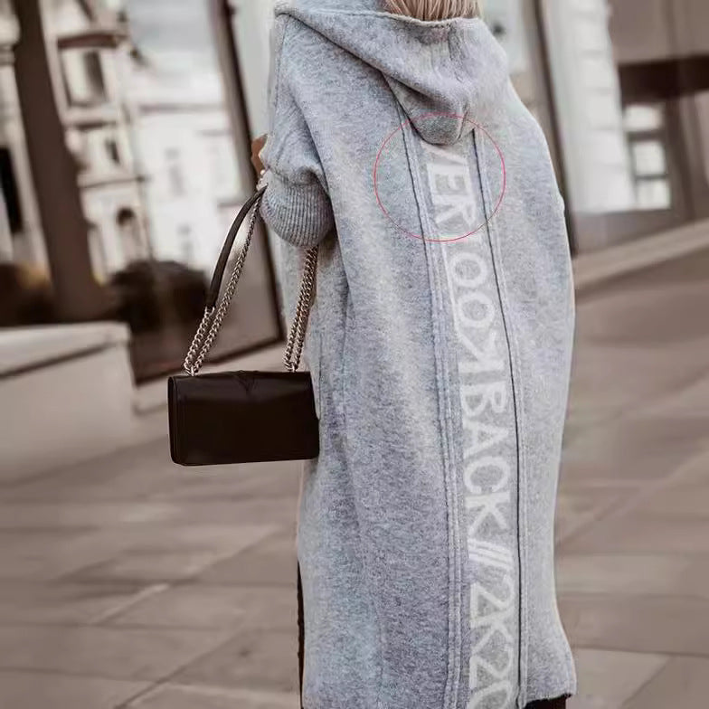Versatile Long Hooded Alphabet Knitting Long-sleeved Cardigans