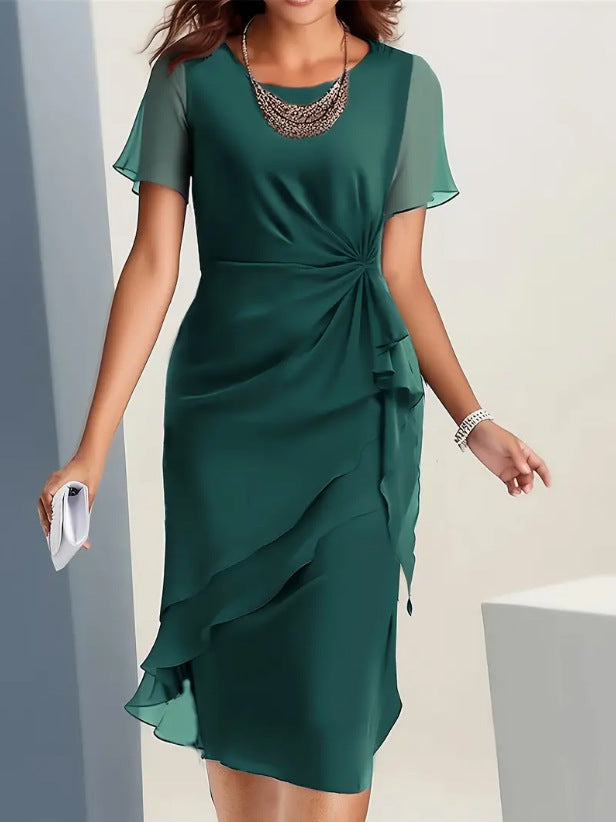 Summer Chiffon Patchwork Round Neck Sleeve Shorts