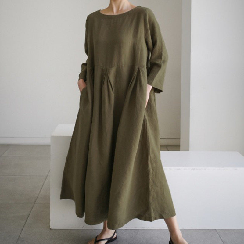 Women's Dress Fat Korean Style Cotton Linen Dresses