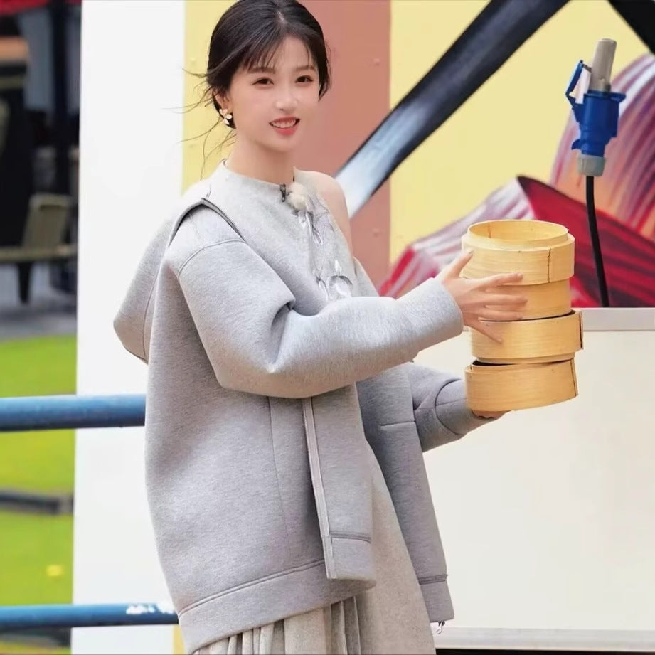 Women's Gray Hooded Long Memory Cotton Jackets