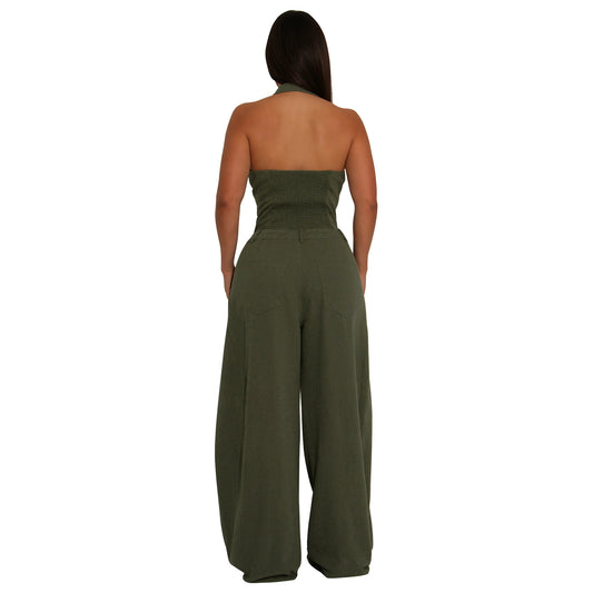 Women's Russian Fashion Wear Pocket Sleeveless Backless Jumpsuits