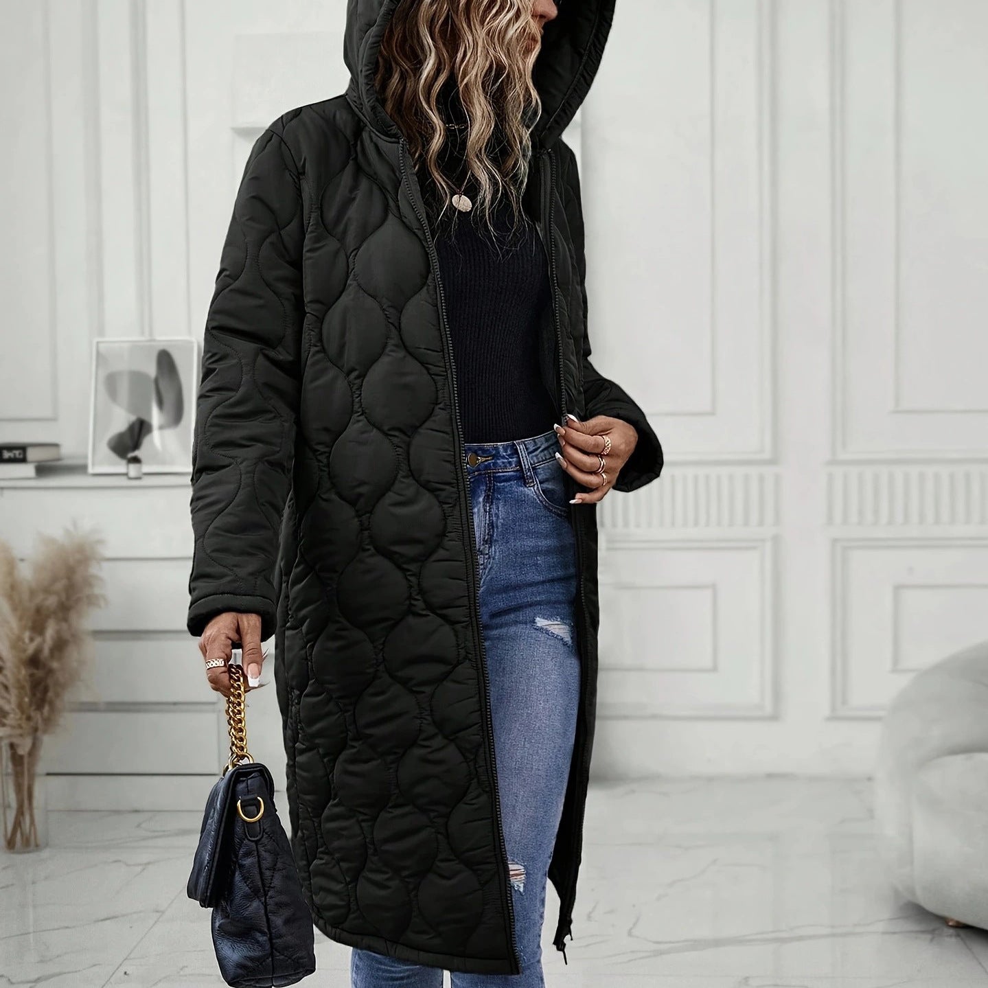 Women's Slouchy Long Hooded Casual Wadded Coats