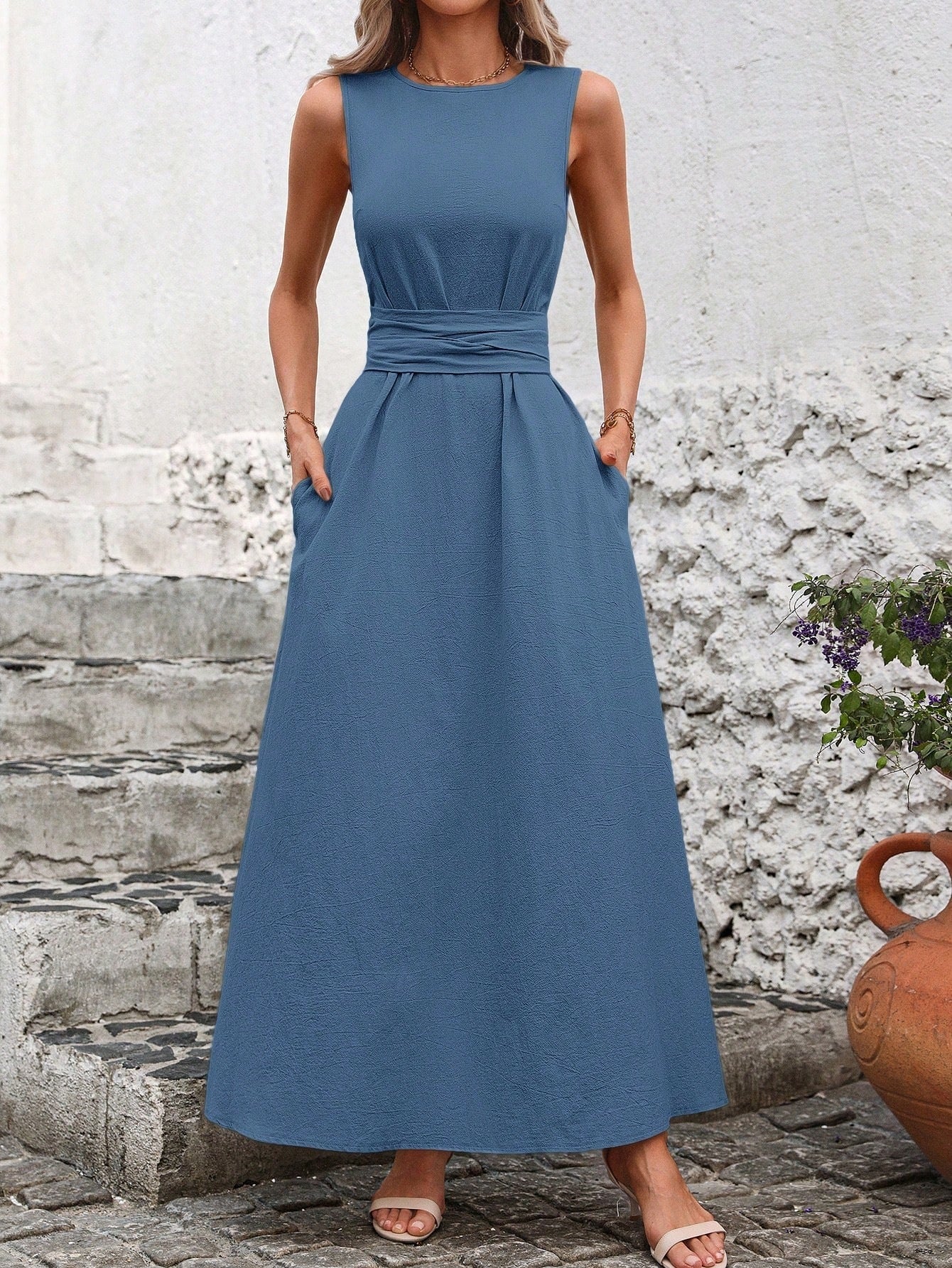 Women's Solid-color Casual With Temperament Long Elegant Dress