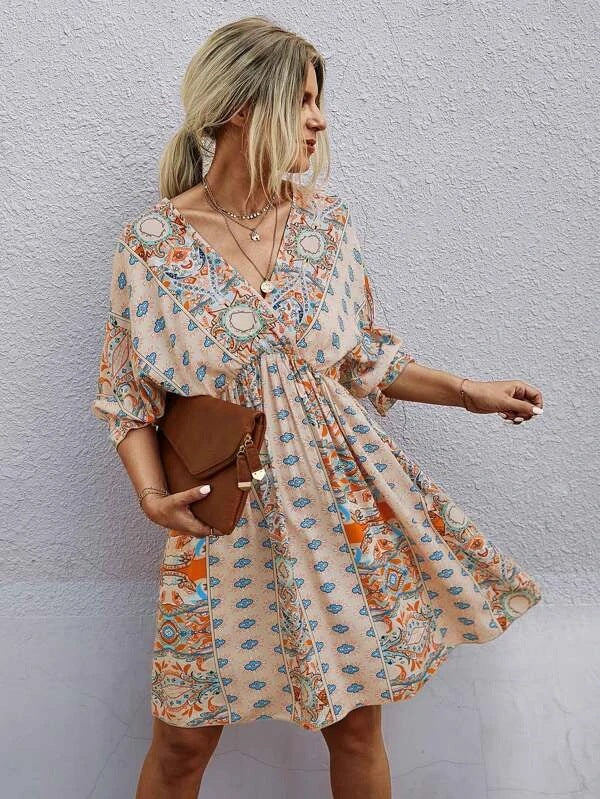 Elegant Classic Sexy Waist Trimming Printing Dress