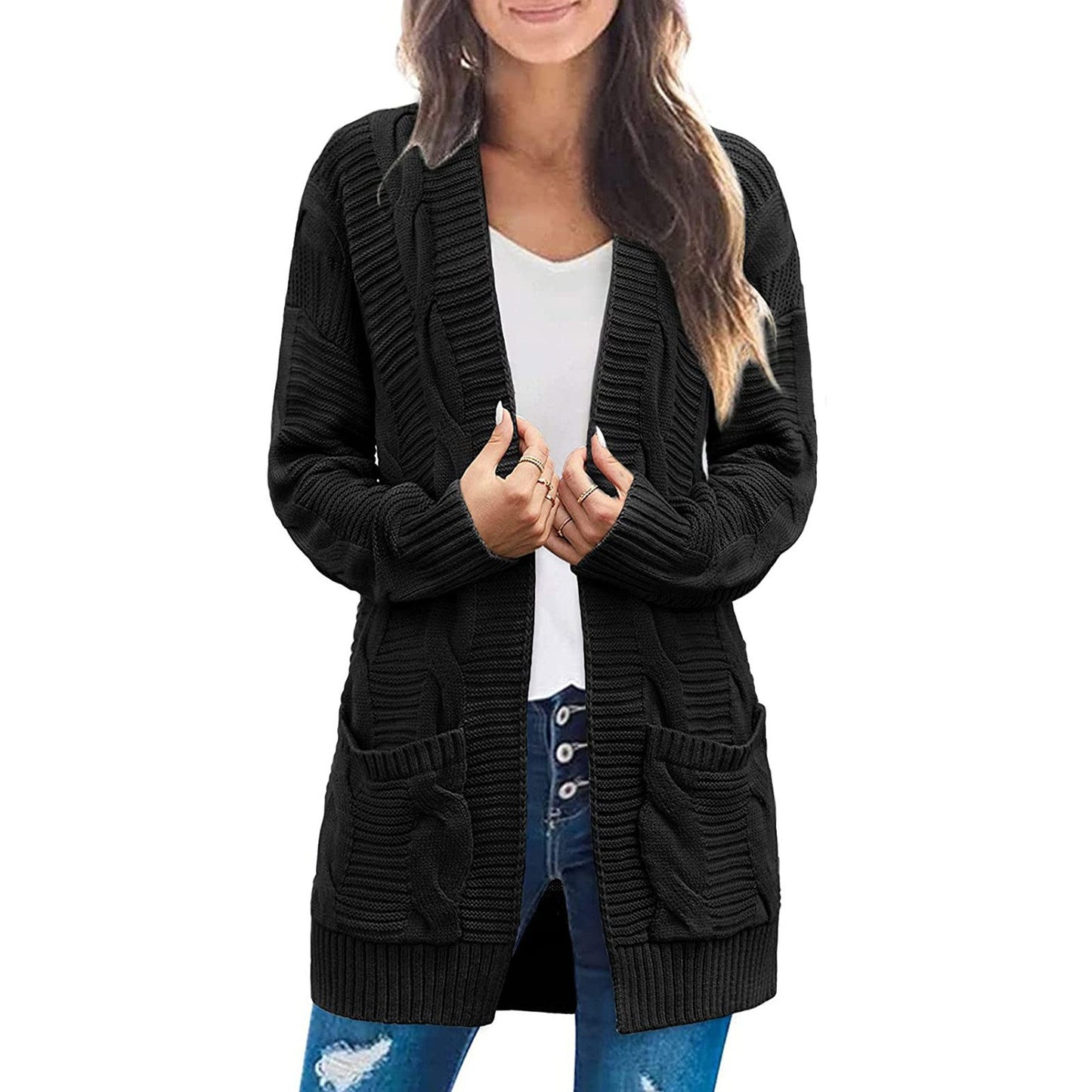Women's Knitted Loose Solid Color Pocket Sweaters