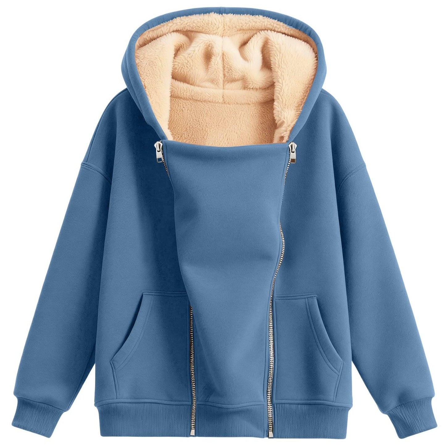 Women's Loose-fitting Hoodie Long Sleeve Zipper Pure Color Women's Sweater, Sweater