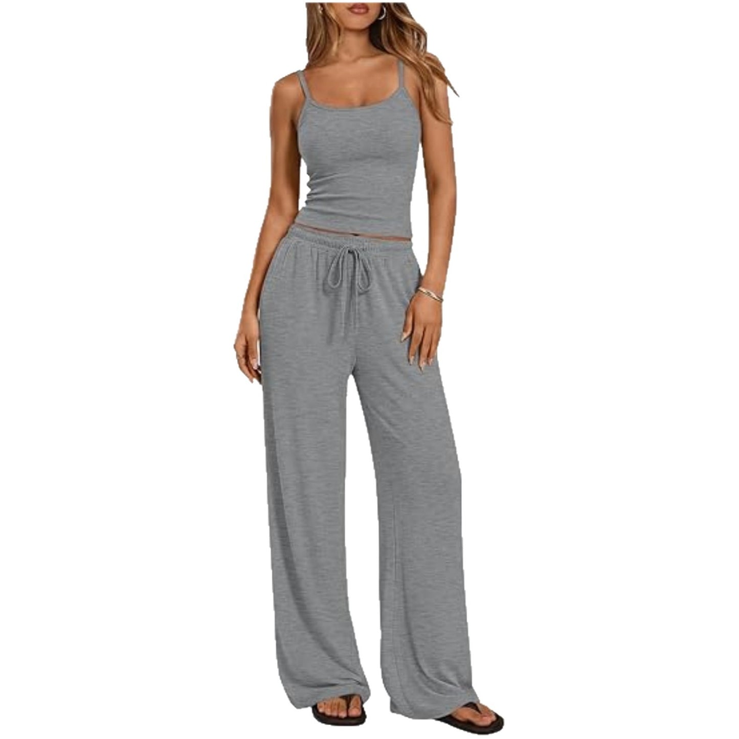 Women's Solid Color Camisole Wide Leg Set Suits
