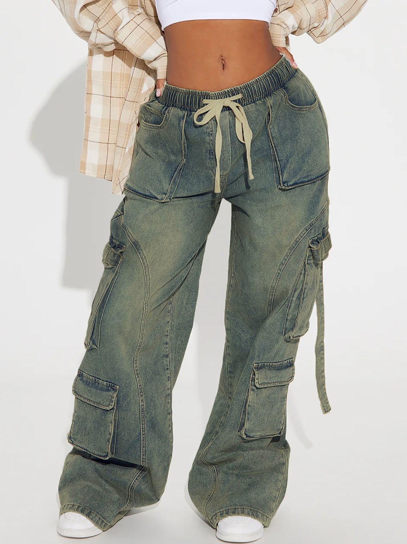 Trendy Street Overalls Loose Wide Leg Jeans
