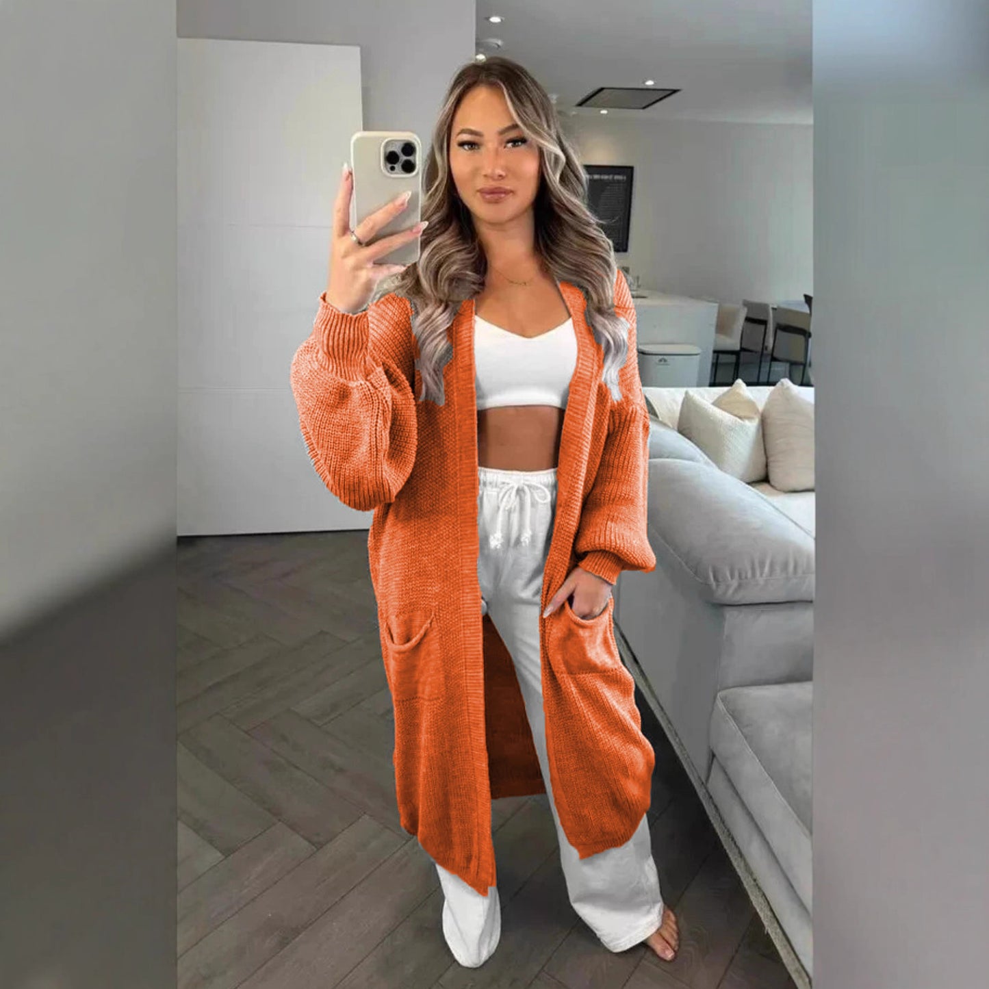 Women's Knitted Solid Color Loose Long Pocket Knitwear