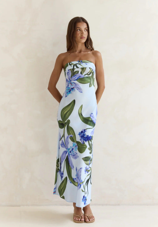 Bandeau Printed Hot Temperament Long Party Dress