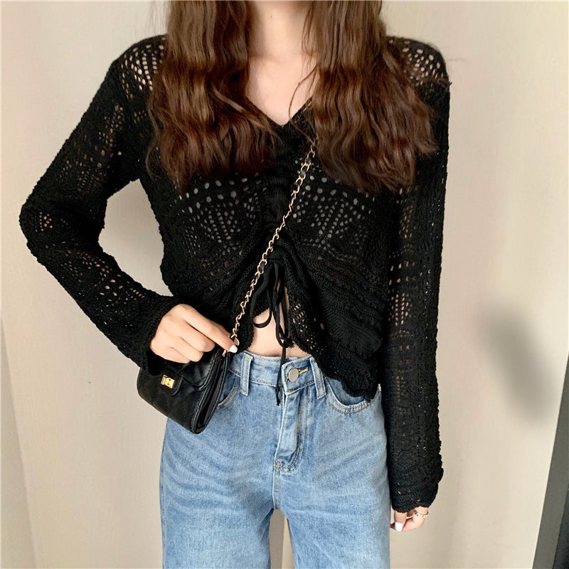 Women's Summer Hollow Korean Drawstring Temperamental Fashion Women's Sweater