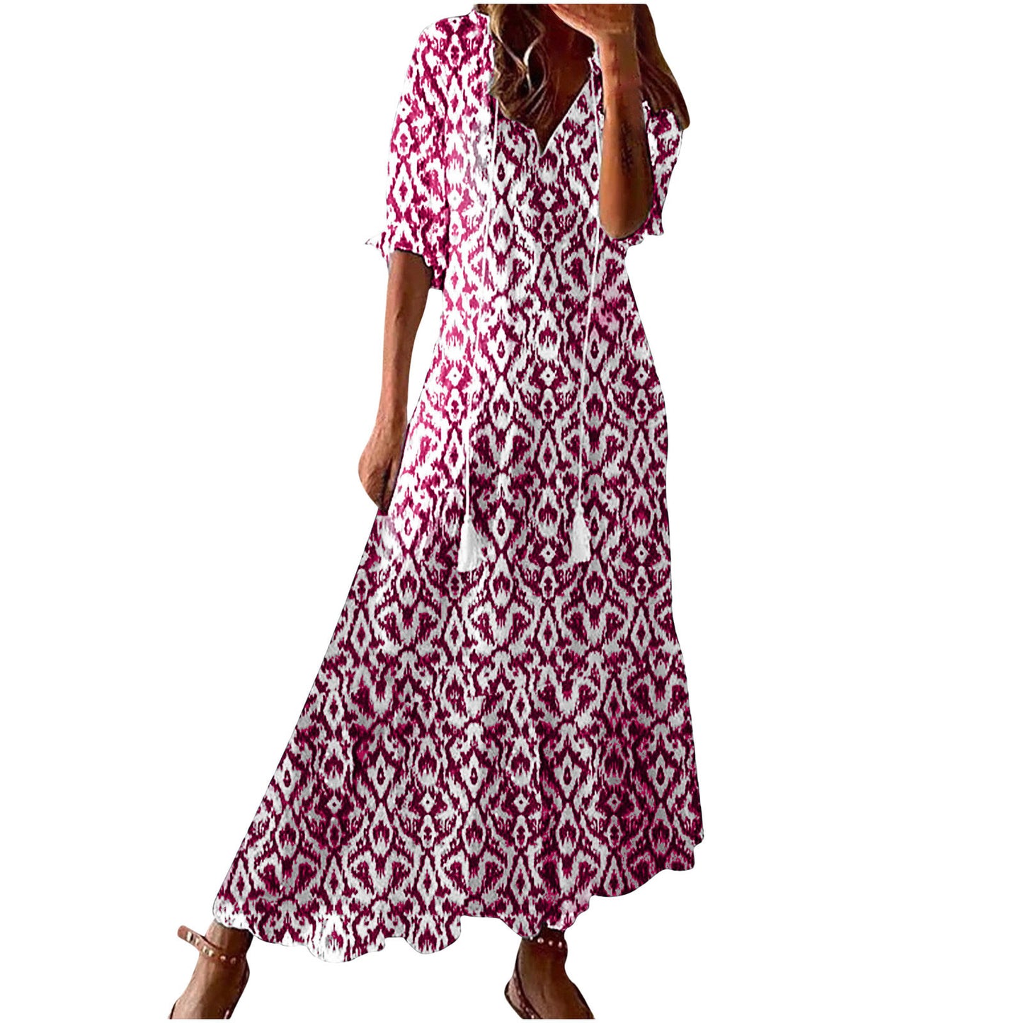 Women's Bohemian Style Print Dress Mid Waist Dresses