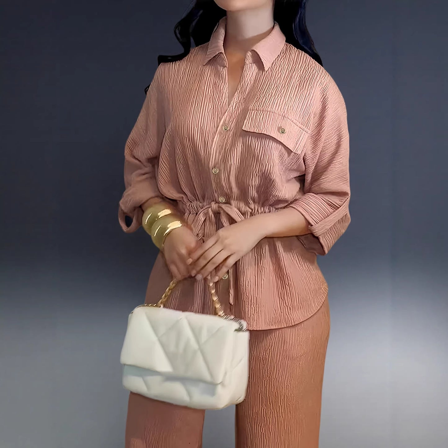 Women's With Flap Pockets Drawstring Paired Fashion Casual Suit
