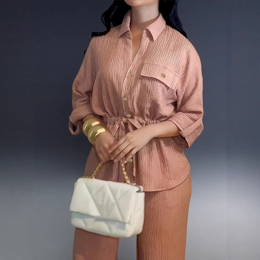 Women's With Flap Pockets Drawstring Paired Fashion Casual Suit