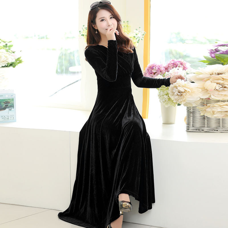 Gold Veet Long Sleeve Large Swing Dress