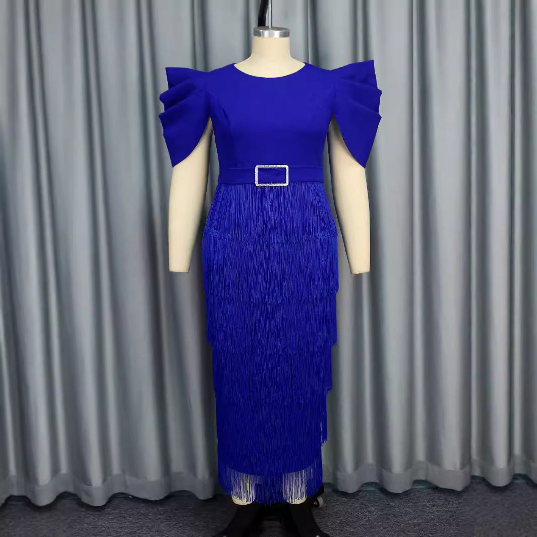 Women's High Waist Tight Tassel Dress Commuter Dresses