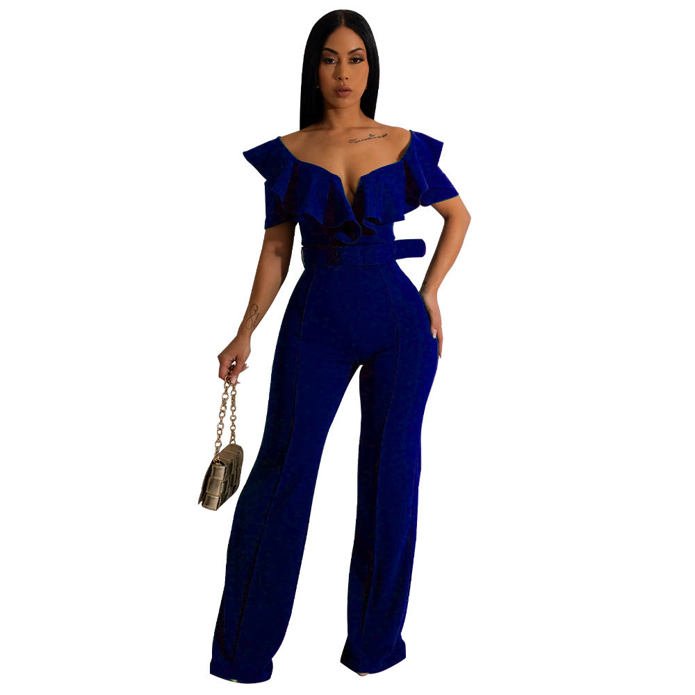 Women's Versatile Flounce Sexy Waist Trimming Jumpsuits